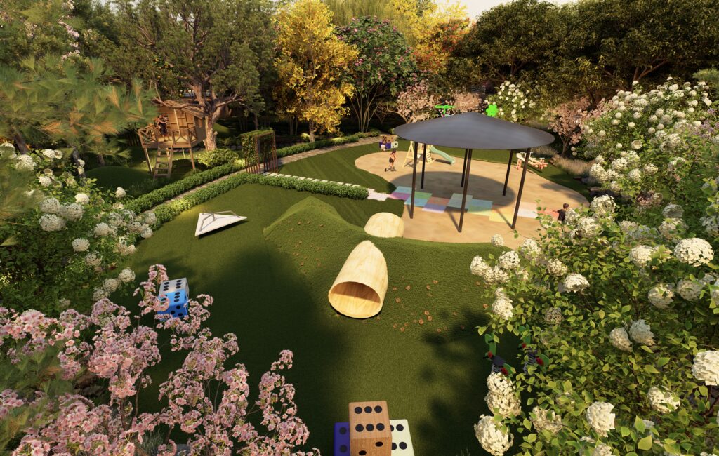 Shriram Forest View children’s play area with outdoor play equipment and landscaped greenery.